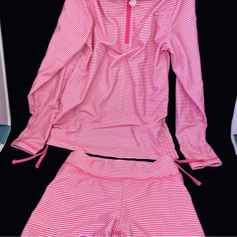 UV Skinz Pink White Rash Guard and Swim Shorts Girls Size 10 Sun Protection NWOT